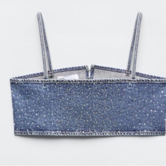 ZARA JEWEL DENIM TRE TOP Sz M-L 6045/217/400 - Picture 6 of 9